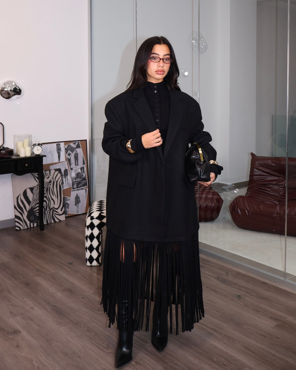 JACKET CON FRANGE NERO