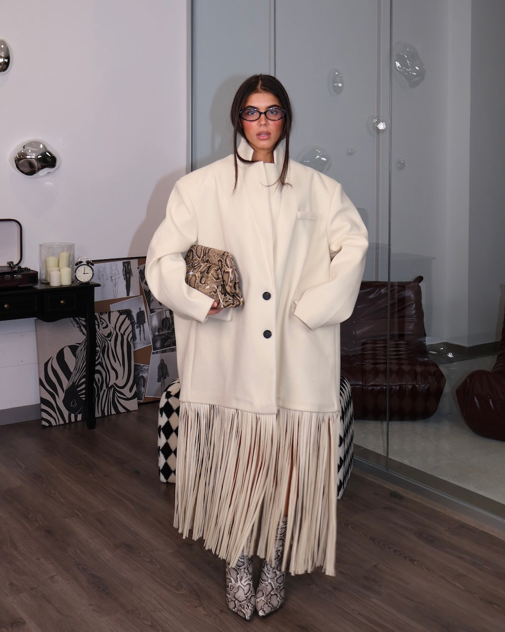 JACKET CON FRANGE BEIGE