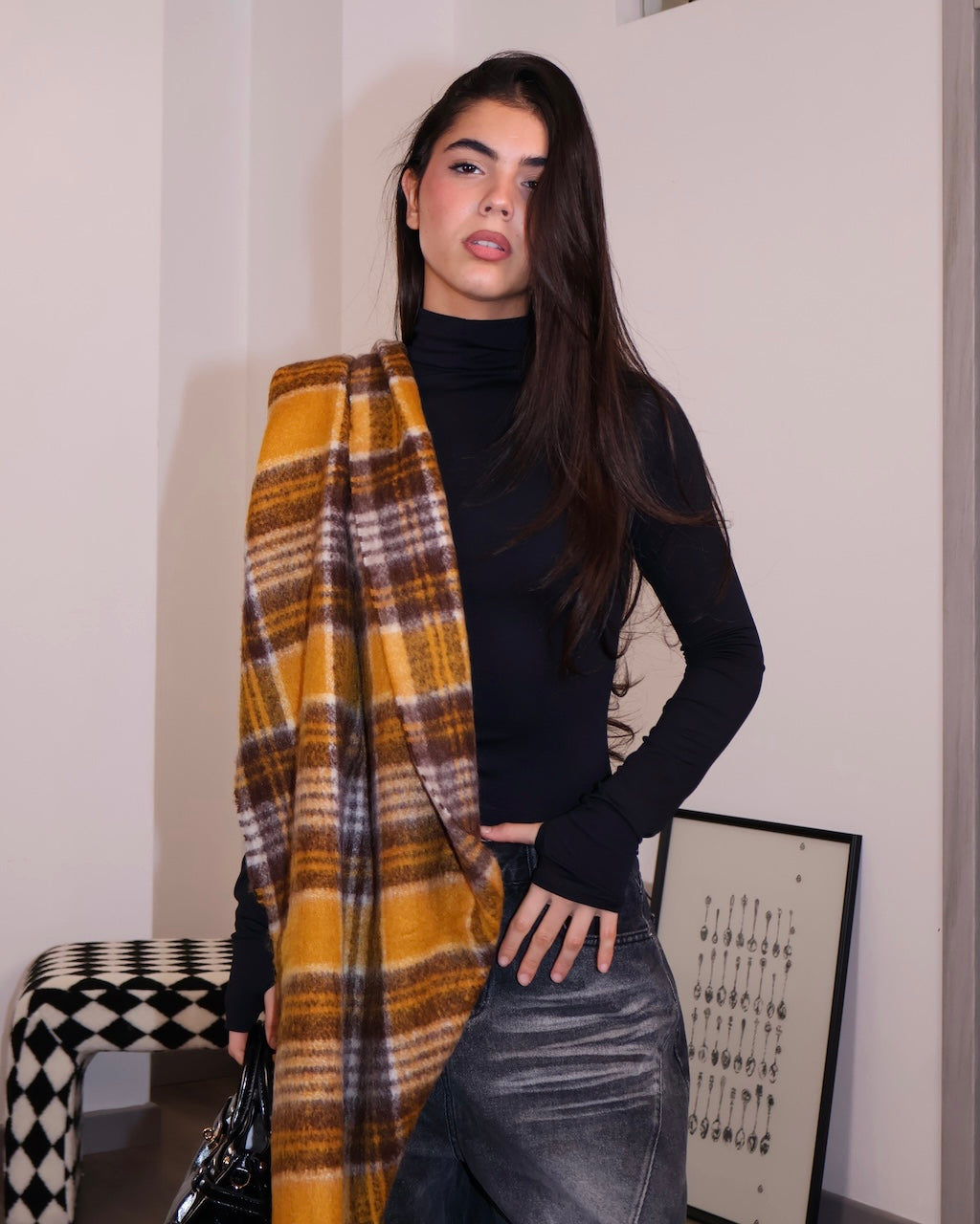 SCIARPA QUADRI GIALLO