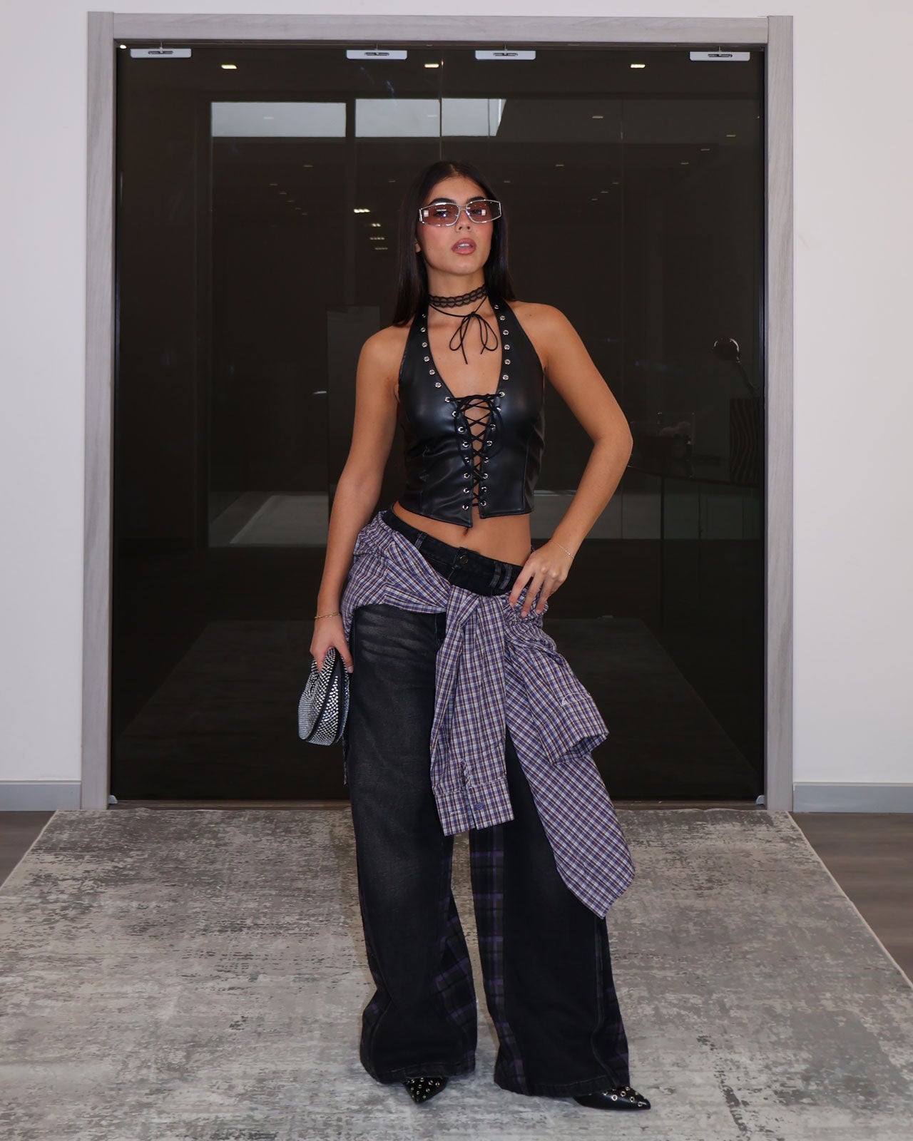 JEANS QUADRI VIOLET