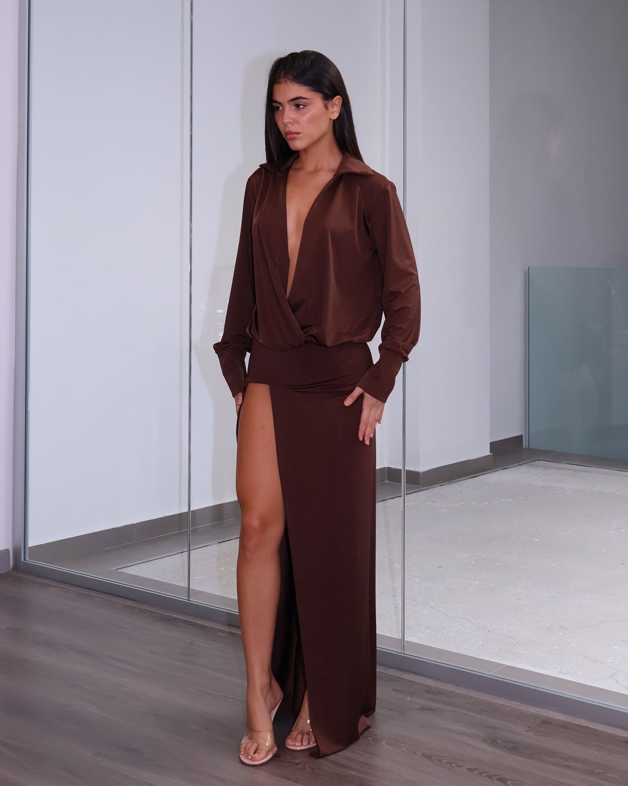 DRESS SILK MARRONE
