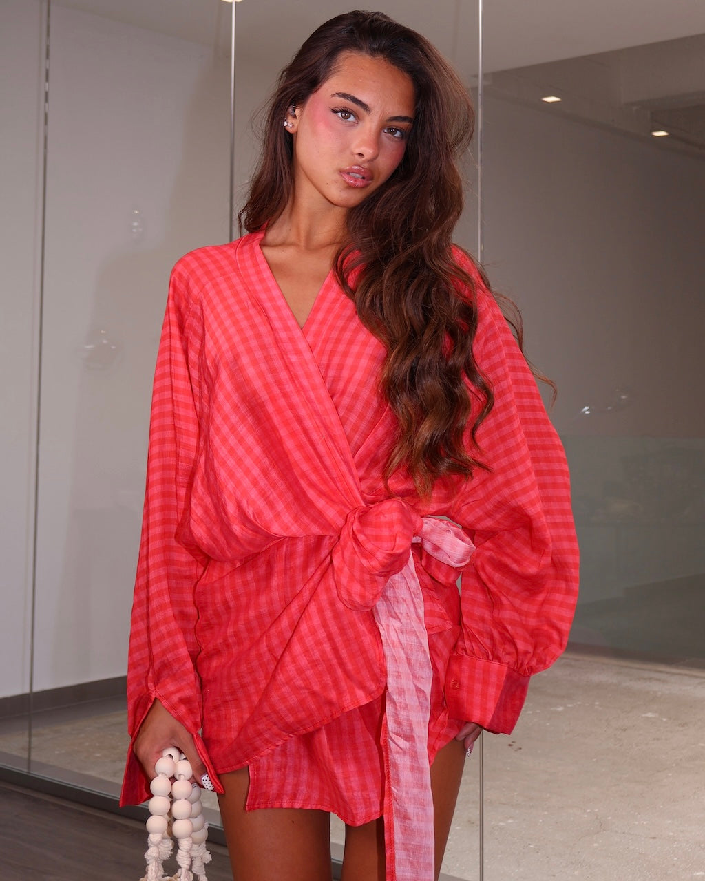 DRESS PORTAFOGLIO QUADRI ROSSO