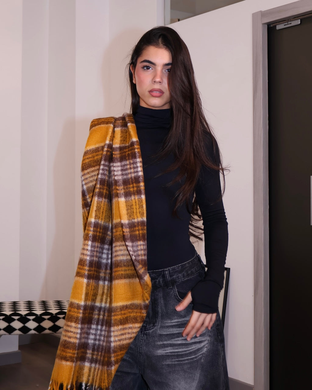 SCIARPA QUADRI GIALLO