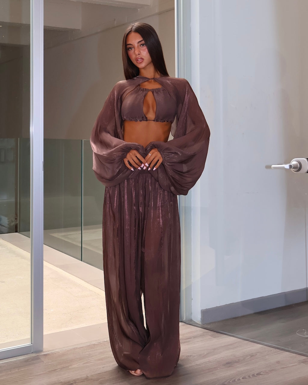 SET SATIN MARRONE